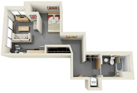 Floor plan for studio, 1 bath, 494 sqft